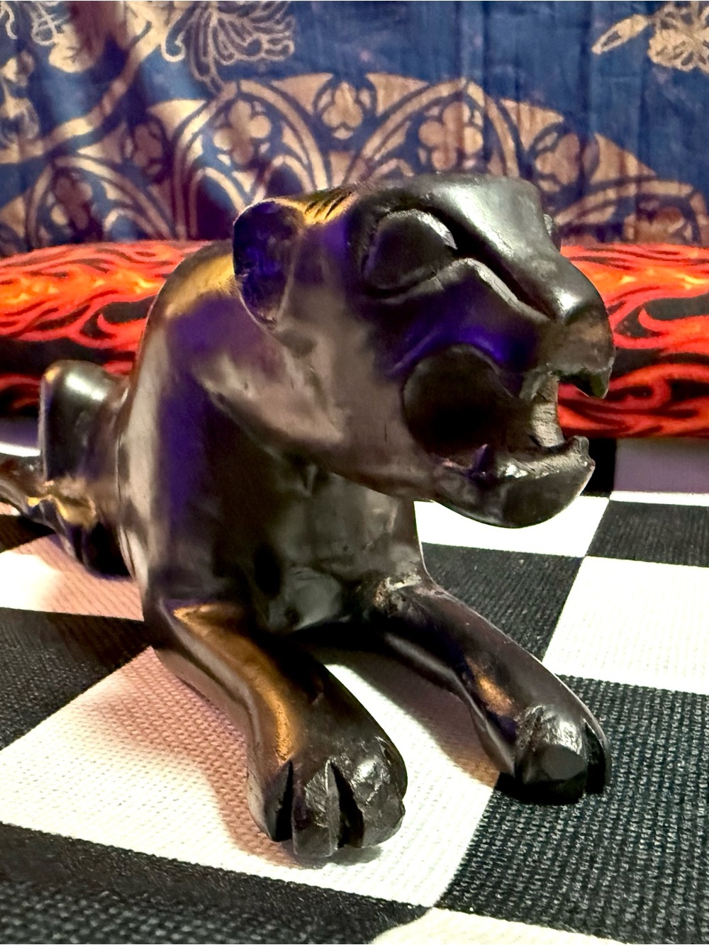Hand Carved Wooden Panther Figurine